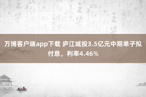 万博客户端app下载 庐江城投3.5亿元中期单子拟付息，利率4.46%